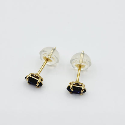 Gold Blue Sapphire Stud Earrings, 10K Yellow Gold Genuine Sapphire 5x3mm Stud Earrings, September Birthstone, Blue Gemstone Jewelry For Her