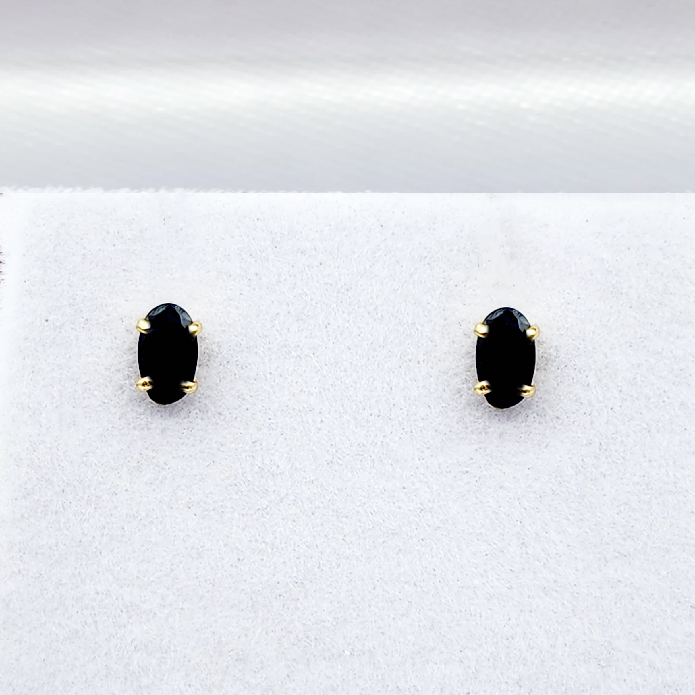 Gold Blue Sapphire Stud Earrings, 10K Yellow Gold Genuine Sapphire 5x3mm Stud Earrings, September Birthstone, Blue Gemstone Jewelry For Her