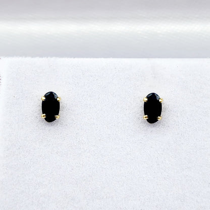 Gold Blue Sapphire Stud Earrings, 10K Yellow Gold Genuine Sapphire 5x3mm Stud Earrings, September Birthstone, Blue Gemstone Jewelry For Her