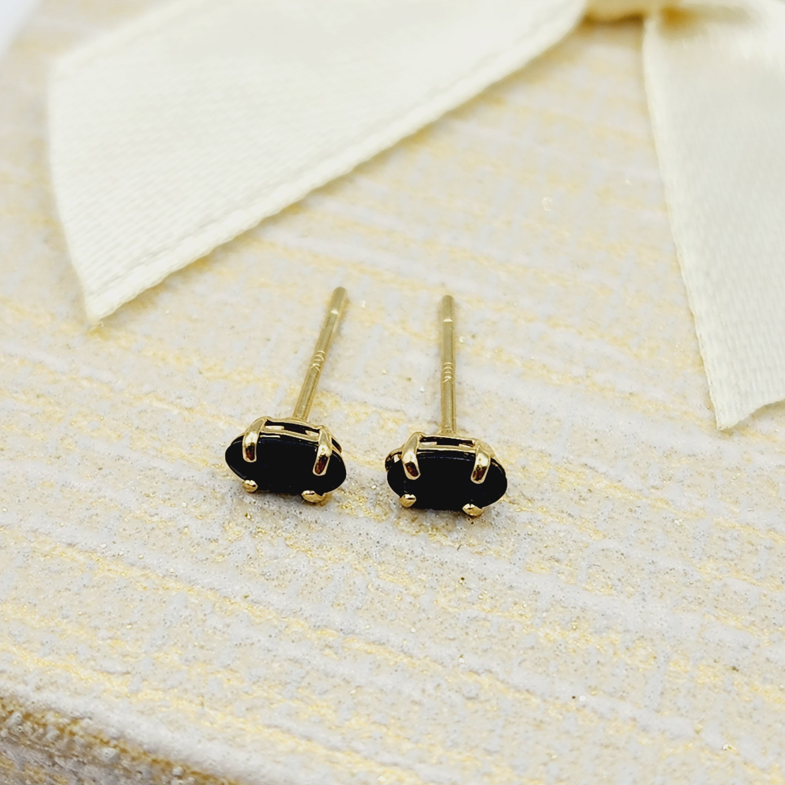Gold Blue Sapphire Stud Earrings, 10K Yellow Gold Genuine Sapphire 5x3mm Stud Earrings, September Birthstone, Blue Gemstone Jewelry For Her