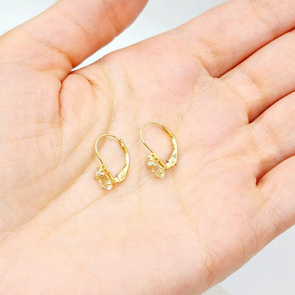14K Yellow Gold Leverback Aquamarine Earrings, Gold Earrings with Genuine Gemstone 6x4mm and Diamonds, March Birthstone Gift for Her