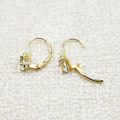14K Yellow Gold Leverback Aquamarine Earrings, Gold Earrings with Genuine Gemstone 6x4mm and Diamonds, March Birthstone Gift for Her