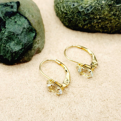 14K Yellow Gold Leverback Aquamarine Earrings, Gold Earrings with Genuine Gemstone 6x4mm and Diamonds, March Birthstone Gift for Her