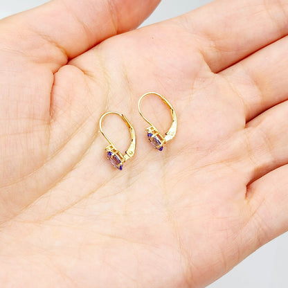 14K Yellow Gold Leverback Tanzanite Earrings, Gold Earrings with Genuine Gemstone 6x4mm and Diamonds, December Birthstone Gift for Her