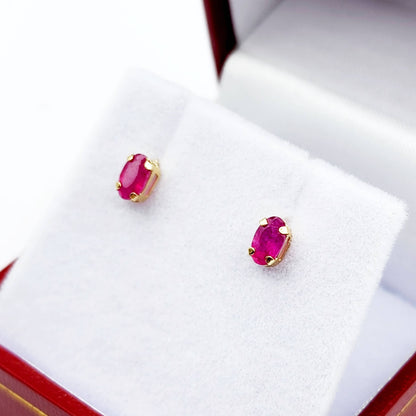 Gold Ruby Stud Earrings, 10K Yellow Gold Genuine Ruby 5x3mm Stud Earrings, July Birthstone, Red Gemstone Jewellery For Her