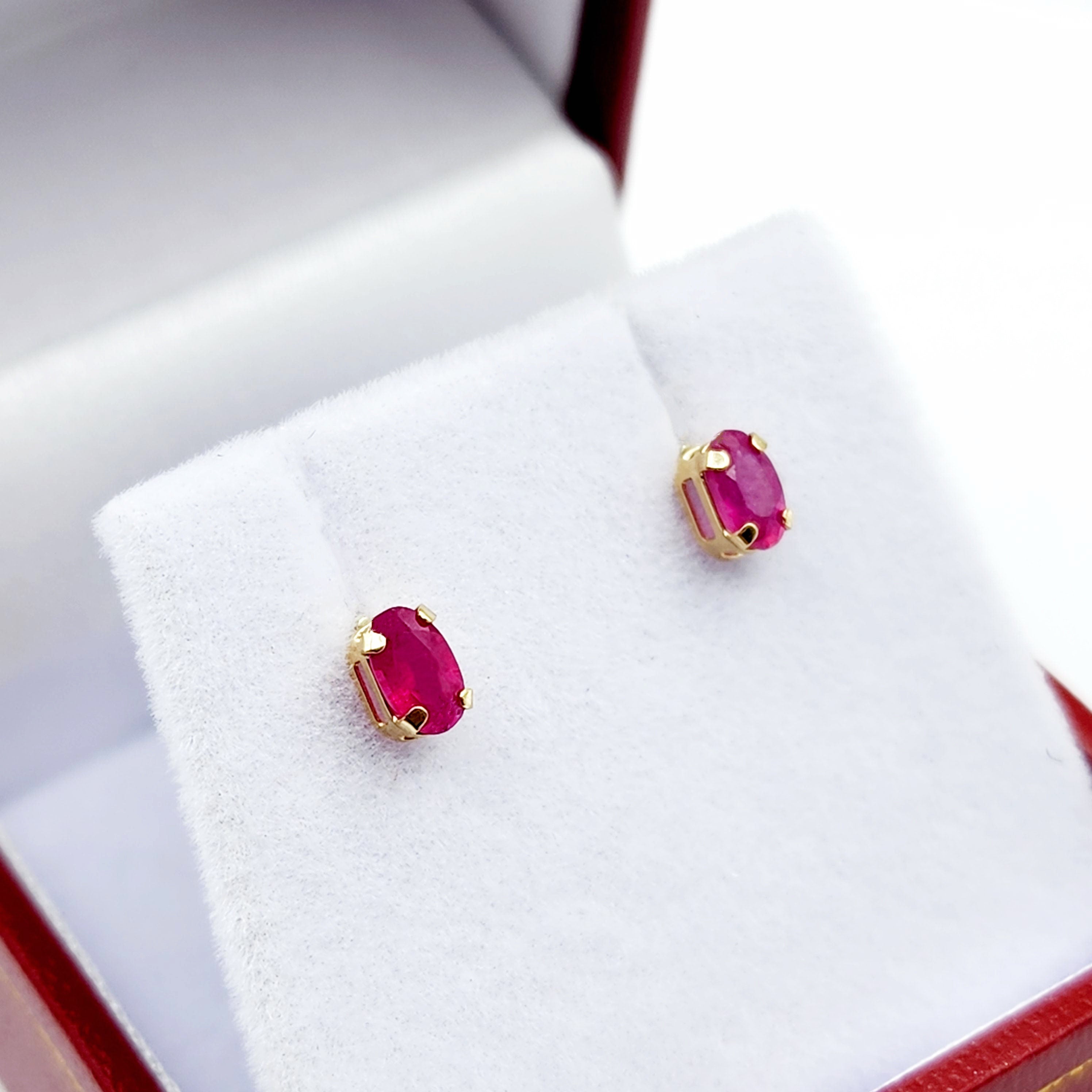 Gold Ruby Stud Earrings, 10K Yellow Gold Genuine Ruby 5x3mm Stud Earrings, July Birthstone, Red Gemstone Jewellery For Her