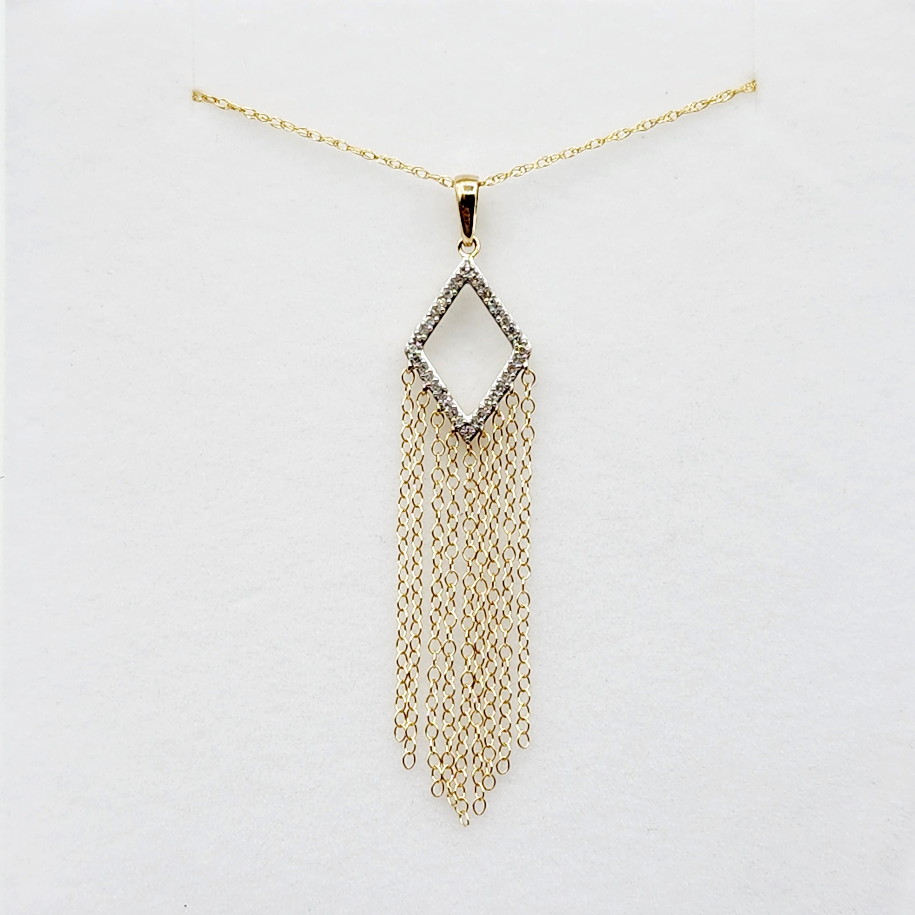 10K Gold Diamond Long Pendant Necklace Kite-Shaped Chandelier Pendant in 10K Gold