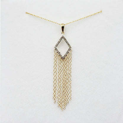 10K Gold Diamond Long Pendant Necklace Kite-Shaped Chandelier Pendant in 10K Gold