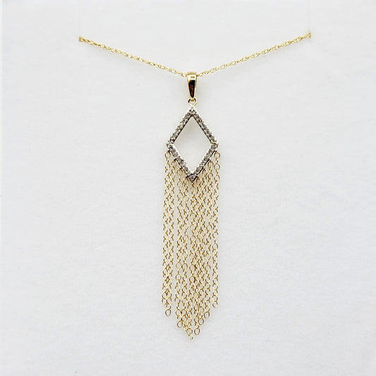 10K Gold Diamond Long Pendant Necklace Kite-Shaped Chandelier Pendant in 10K Gold