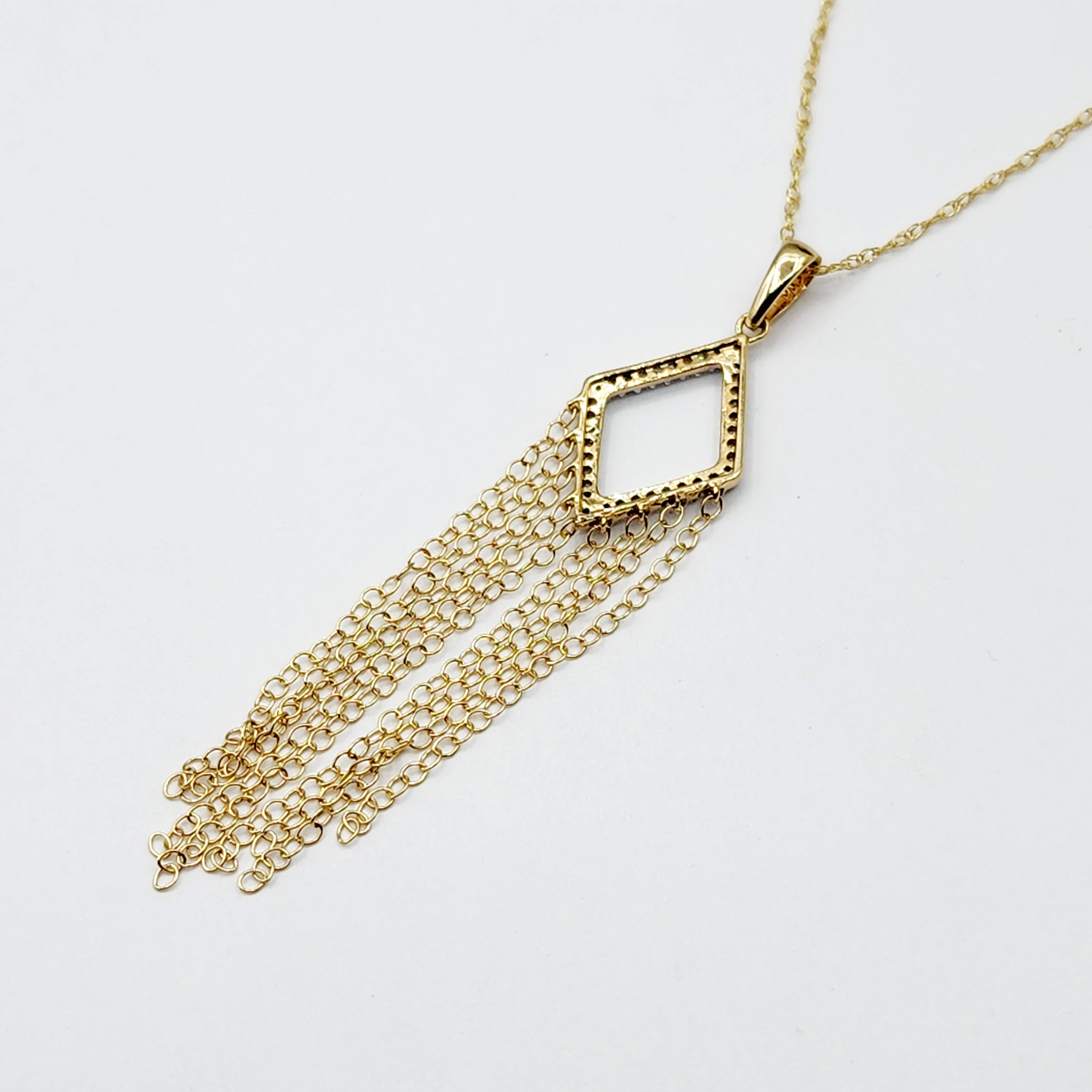 10K Gold Diamond Long Pendant Necklace Kite-Shaped Chandelier Pendant in 10K Gold