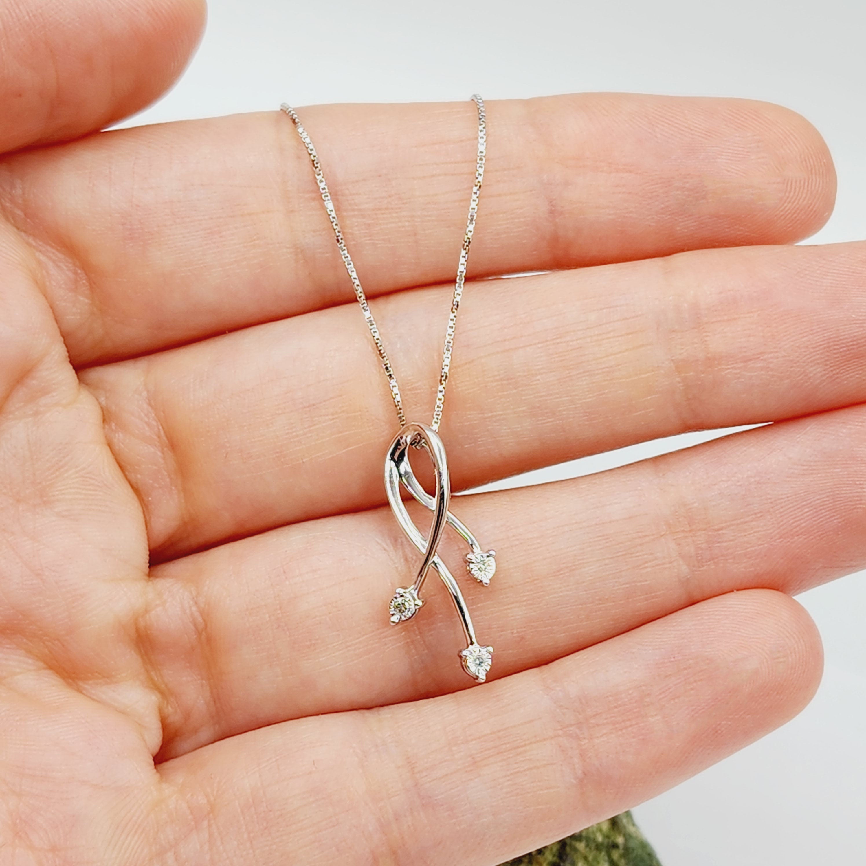 10K White Gold Diamond Pendant Necklace, April Birthstone, Gift for her, Sparkling Diamonds Pendant, Jewelry for Women