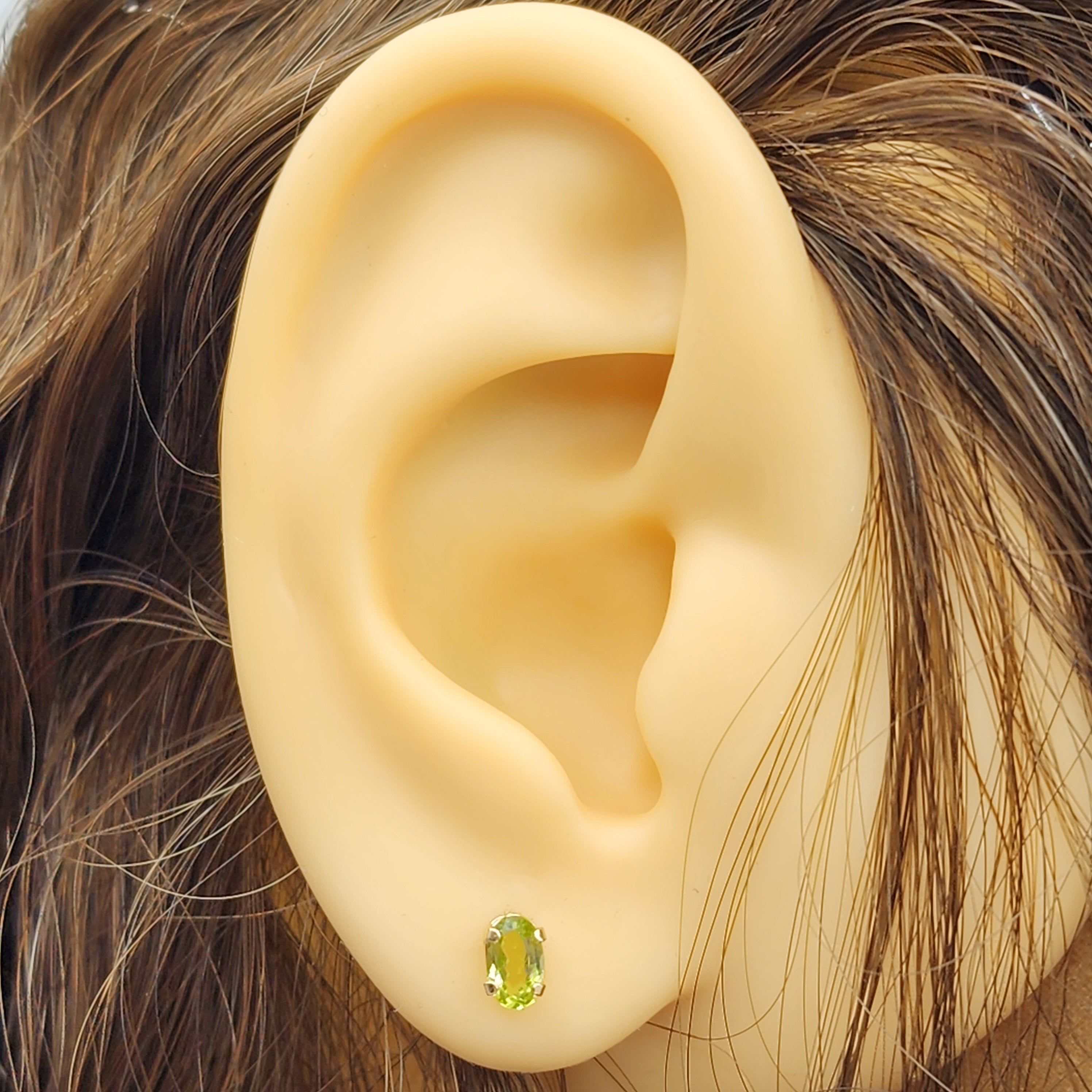 Gold Peridot Stud Earrings, 10K Yellow Gold Genuine Peridot 5x3mm Stud Earrings, August Birthstone, Green Gemstone Jewellery For Women