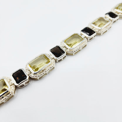 Sterling Silver Lemon and Smokey Quartz 44cts Bracelet for Women, Dainty Natural Gemstones Bracelet For Her, Big Gemstone Bracelet Jewelry