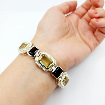 Sterling Silver Lemon and Smokey Quartz 44cts Bracelet for Women, Dainty Natural Gemstones Bracelet For Her, Big Gemstone Bracelet Jewelry