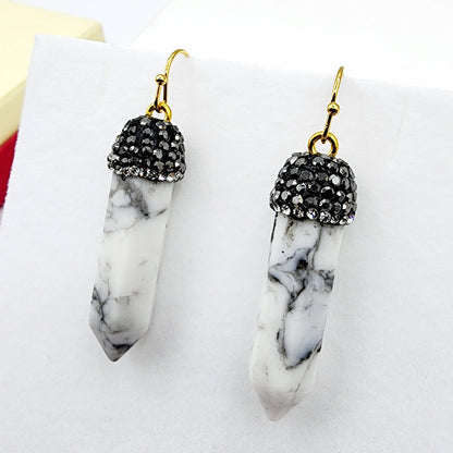 Genuine Howlite Crystal Earrings, Natural Howlite Crystal Tower Point Earrings, Healing Crystal Earrings, Women's Dangle Earrings