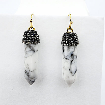 Genuine Howlite Crystal Earrings, Natural Howlite Crystal Tower Point Earrings, Healing Crystal Earrings, Women's Dangle Earrings