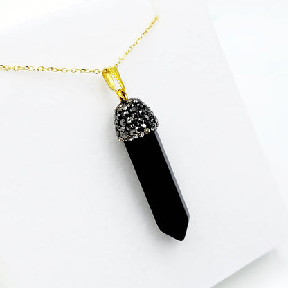 Genuine Black Onyx Point Pendant, Elegant Black Onyx Point Pendant Necklace, Genuine Gemstone Jewelry