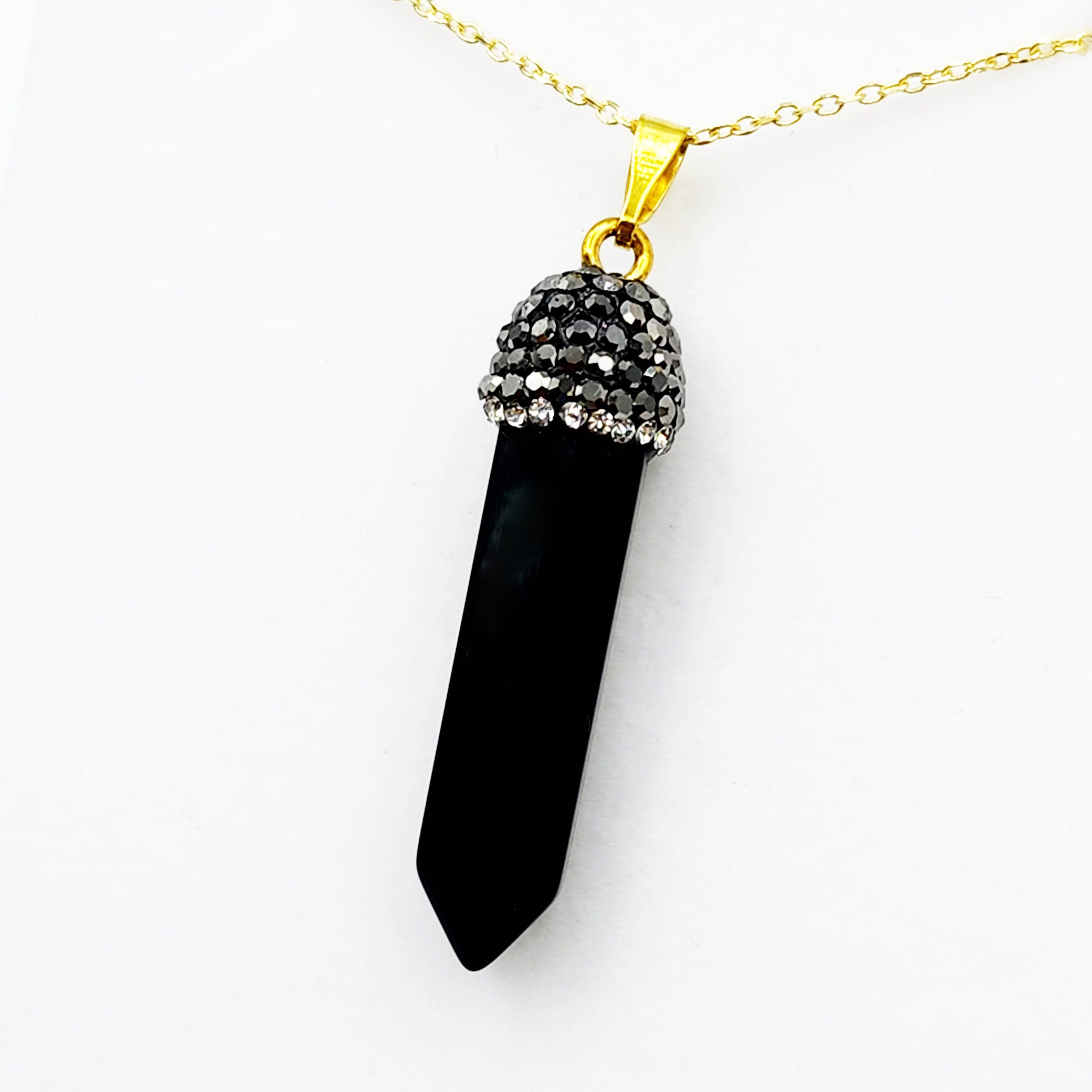 Genuine Black Onyx Point Pendant, Elegant Black Onyx Point Pendant Necklace, Genuine Gemstone Jewelry