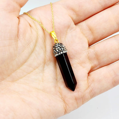 Genuine Black Onyx Point Pendant, Elegant Black Onyx Point Pendant Necklace, Genuine Gemstone Jewelry