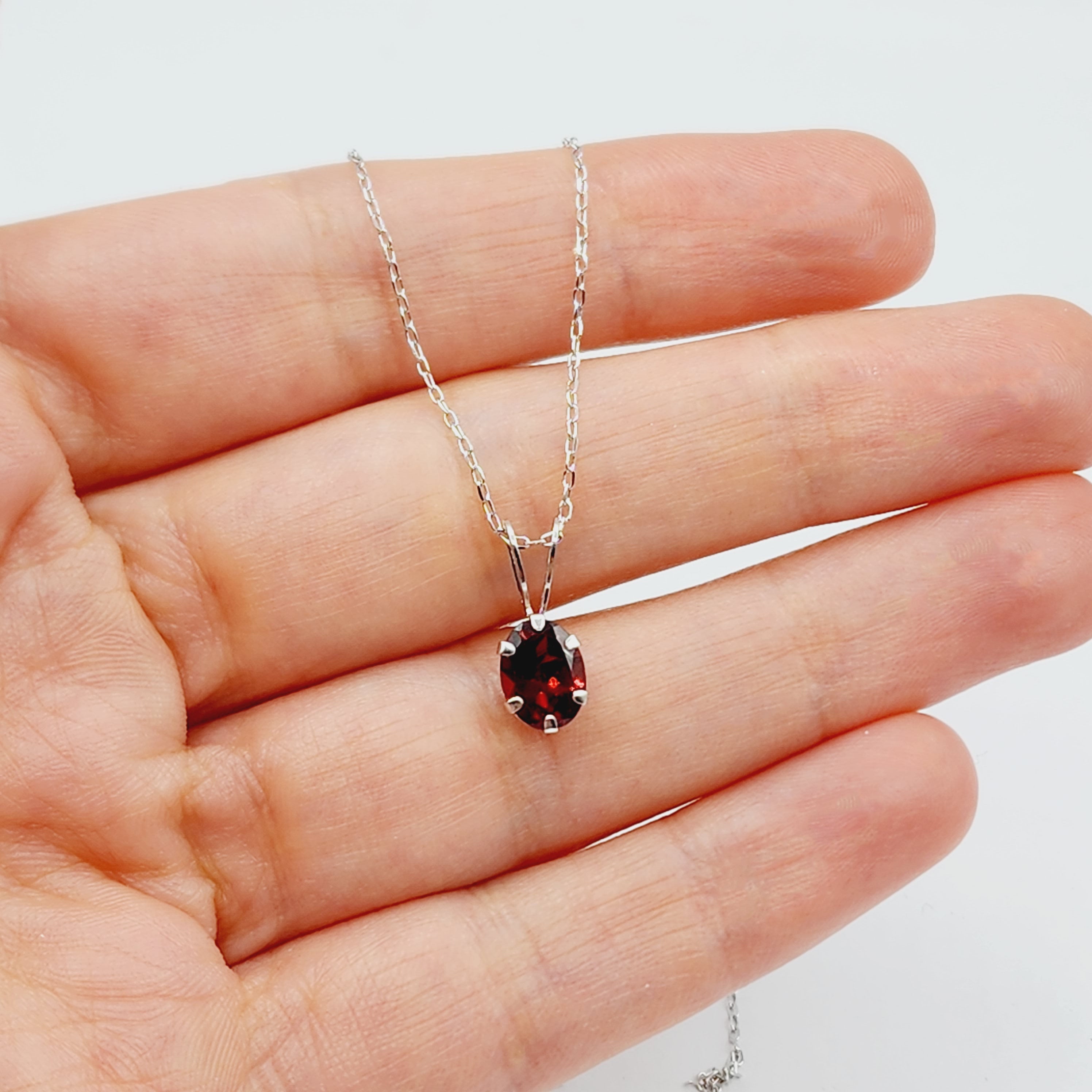 Gold Garnet Pendant, 10K White Gold Genuine Garnet 8x6mm Pendant, Garnet Jewelry, January Birthstone