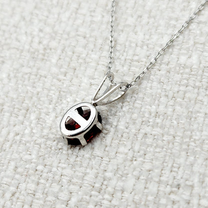 Gold Garnet Pendant, 10K White Gold Genuine Garnet 8x6mm Pendant, Garnet Jewelry, January Birthstone