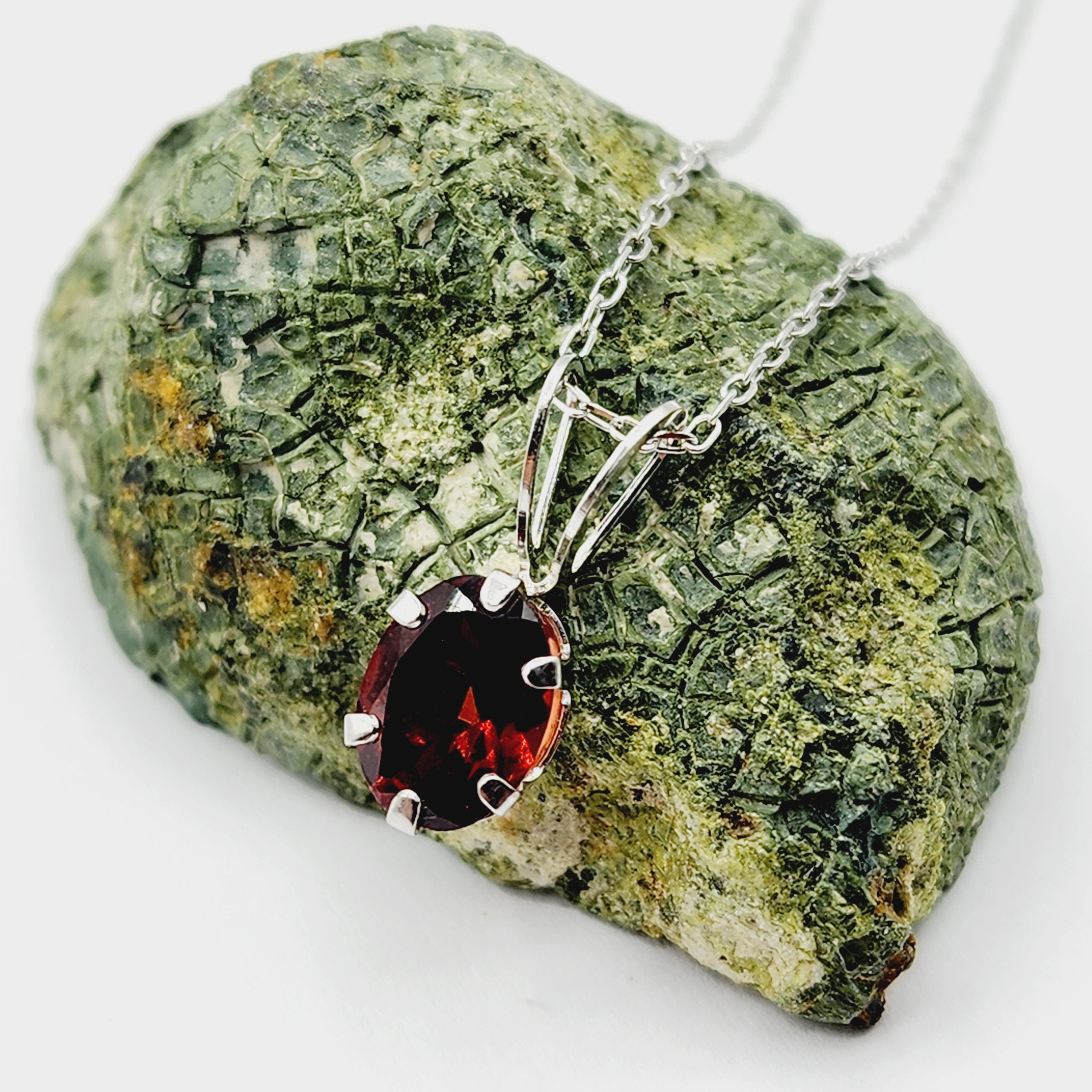 Gold Garnet Pendant, 10K White Gold Genuine Garnet 8x6mm Pendant, Garnet Jewelry, January Birthstone