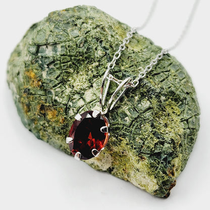 Gold Garnet Pendant, 10K White Gold Genuine Garnet 8x6mm Pendant, Garnet Jewelry, January Birthstone