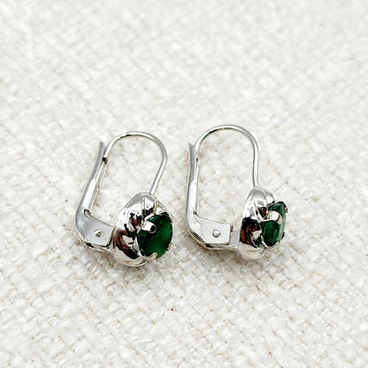 14K White Gold Genuine Emerald Leverback Earrings, Natural Emerald 5x5mm Earrings for Women, May Birthstone Jewelry For Women