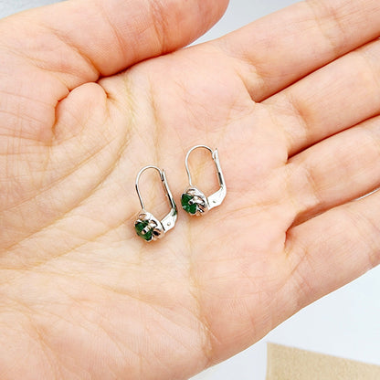 14K White Gold Genuine Emerald Leverback Earrings, Natural Emerald 5x5mm Earrings for Women, May Birthstone Jewelry For Women
