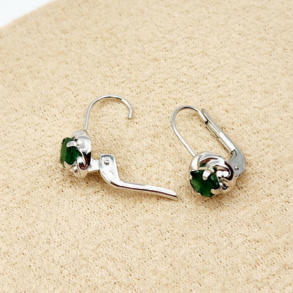 14K White Gold Genuine Emerald Leverback Earrings, Natural Emerald 5x5mm Earrings for Women, May Birthstone Jewelry For Women