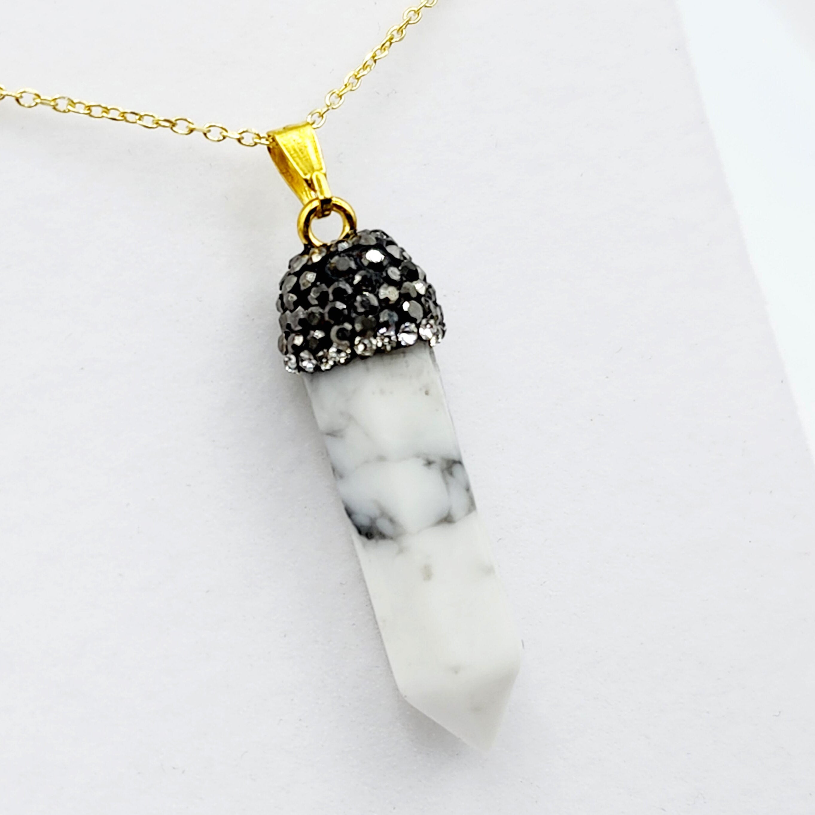 Genuine Howlite Point and Crystal Cap Pendant Necklace, Elegant Point Necklace, Genuine Gemstone Jewelry