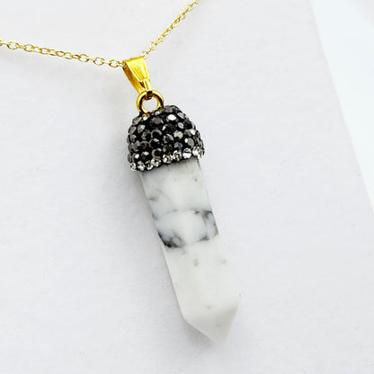 Genuine Howlite Point and Crystal Cap Pendant Necklace, Elegant Point Necklace, Genuine Gemstone Jewelry