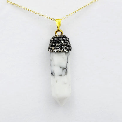 Genuine Howlite Point and Crystal Cap Pendant Necklace, Elegant Point Necklace, Genuine Gemstone Jewelry
