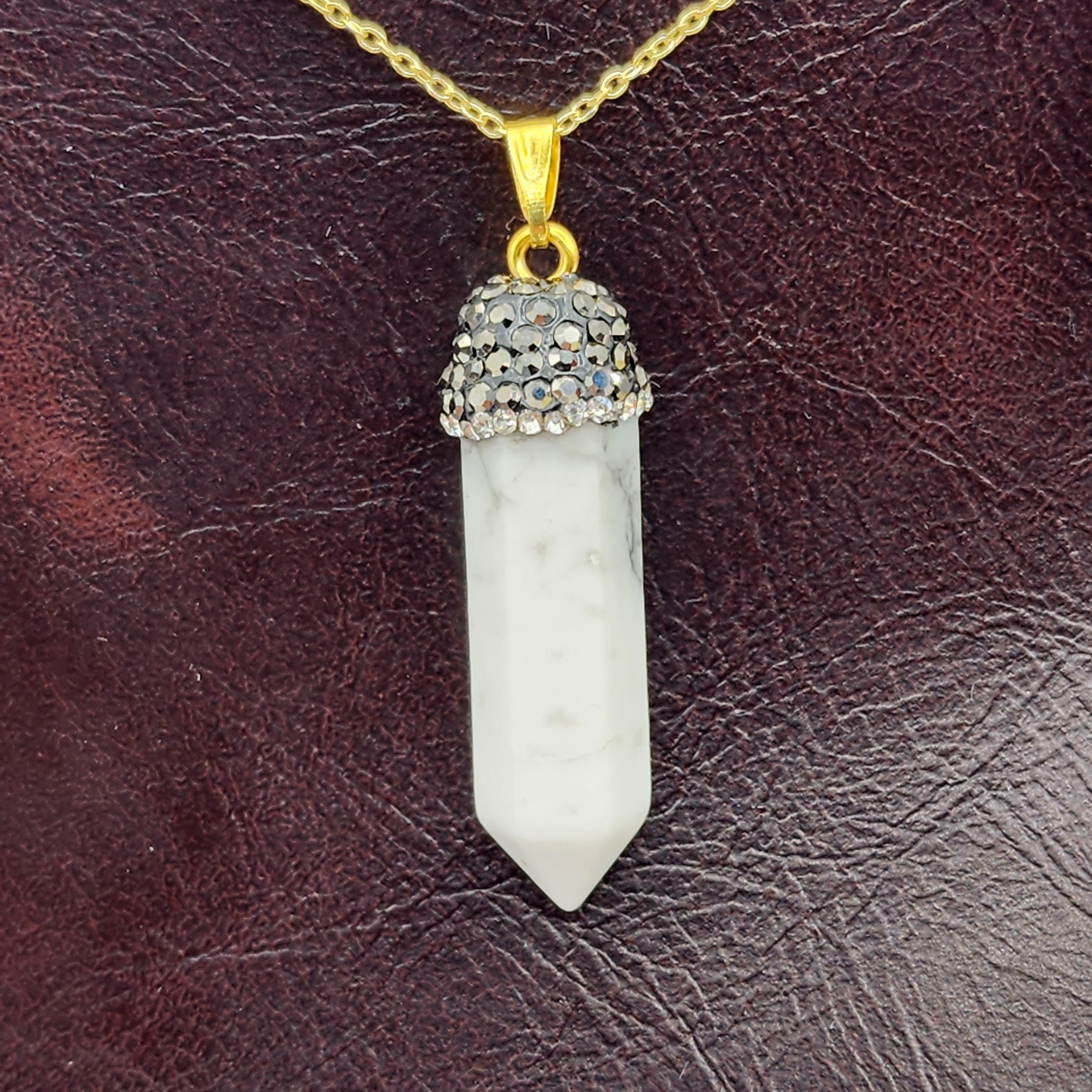 Genuine Howlite Point and Crystal Cap Pendant Necklace, Elegant Point Necklace, Genuine Gemstone Jewelry