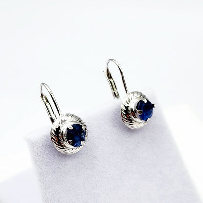 14K White Gold Genuine Blue sapphire Leverback Earrings, Natural Sapphire 5x5mm Earrings, Elegant Design Jewellery, September Birthstone