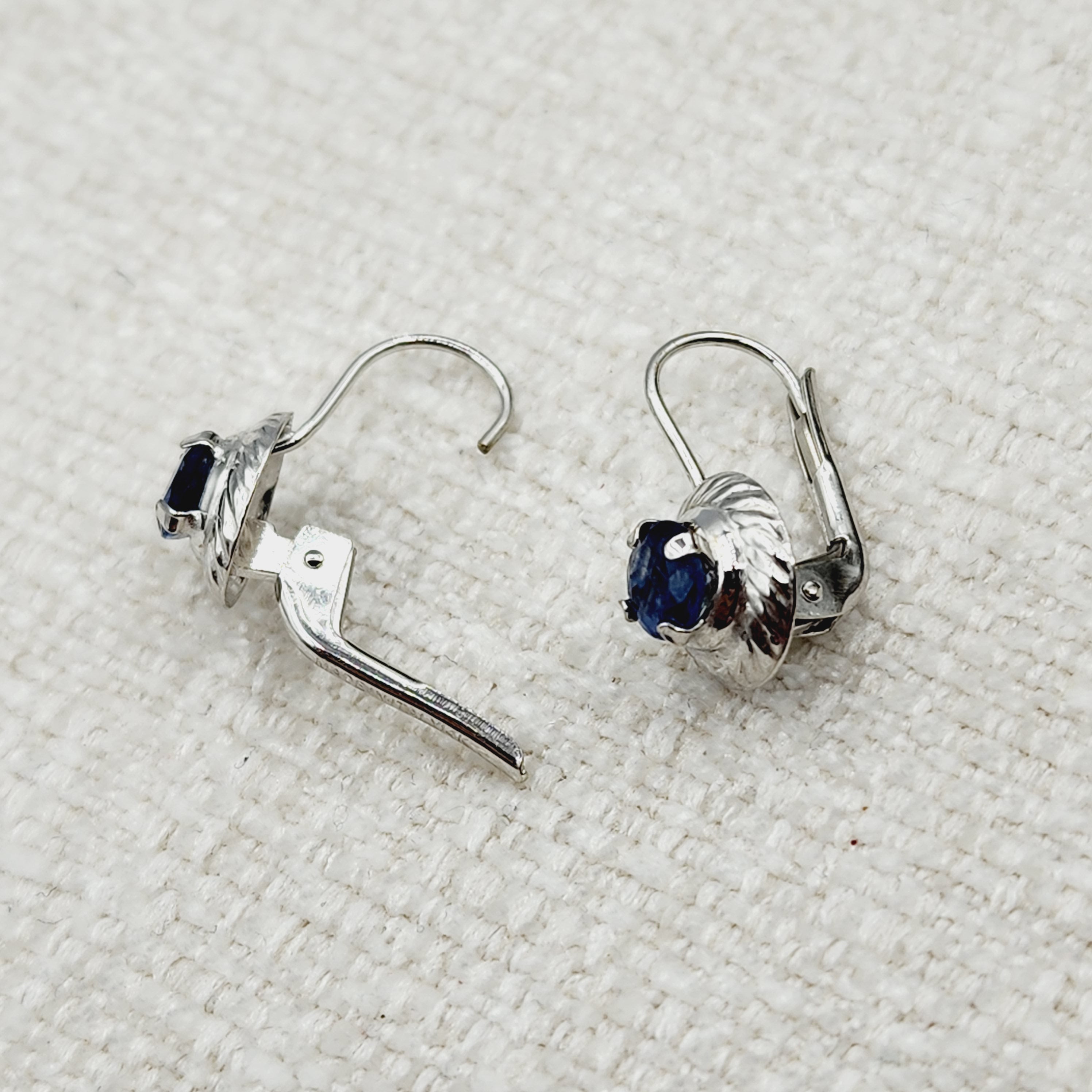 14K White Gold Genuine Blue sapphire Leverback Earrings, Natural Sapphire 5x5mm Earrings, Elegant Design Jewellery, September Birthstone