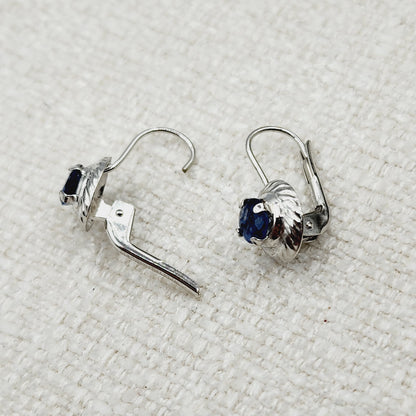 14K White Gold Genuine Blue sapphire Leverback Earrings, Natural Sapphire 5x5mm Earrings, Elegant Design Jewellery, September Birthstone