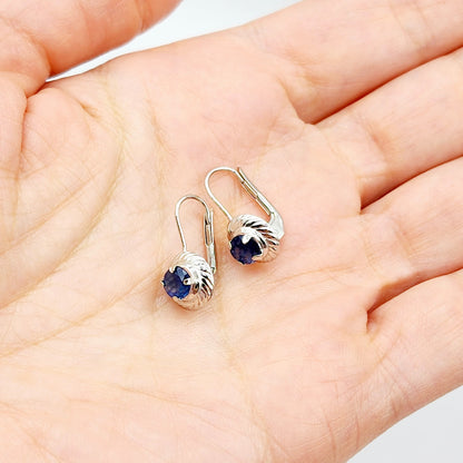 14K White Gold Genuine Blue sapphire Leverback Earrings, Natural Sapphire 5x5mm Earrings, Elegant Design Jewellery, September Birthstone