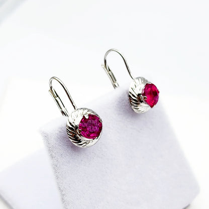 Gold Ruby Earrings, 14K White Gold Ruby 5x5mm Leverback Earrings, Gold Ruby Earrings, July Birthstone, Birthday Gift for her, Ruby Jewelry