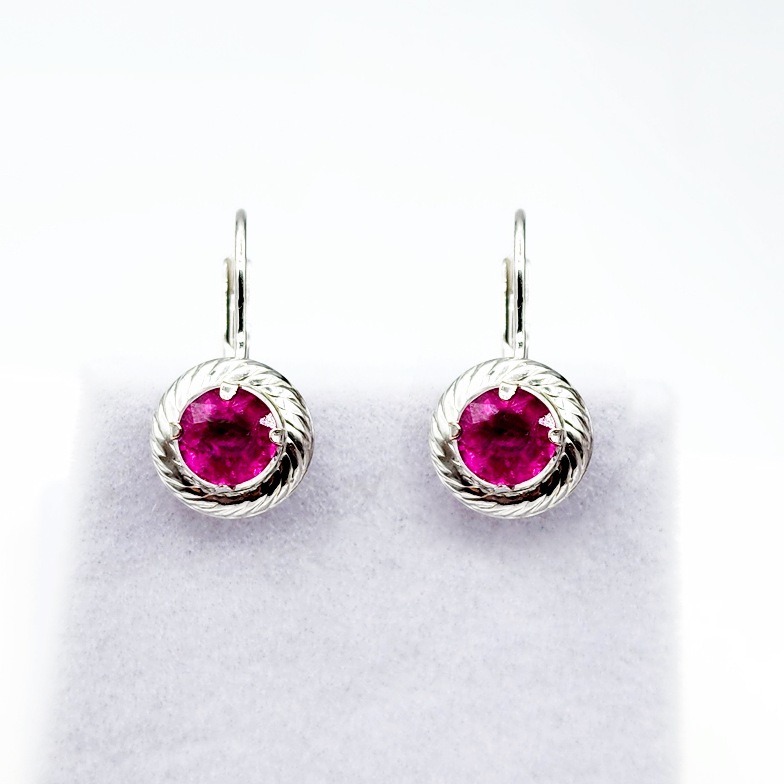 Gold Ruby Earrings, 14K White Gold Ruby 5x5mm Leverback Earrings, Gold Ruby Earrings, July Birthstone, Birthday Gift for her, Ruby Jewelry