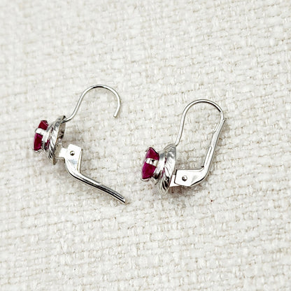 Gold Ruby Earrings, 14K White Gold Ruby 5x5mm Leverback Earrings, Gold Ruby Earrings, July Birthstone, Birthday Gift for her, Ruby Jewelry