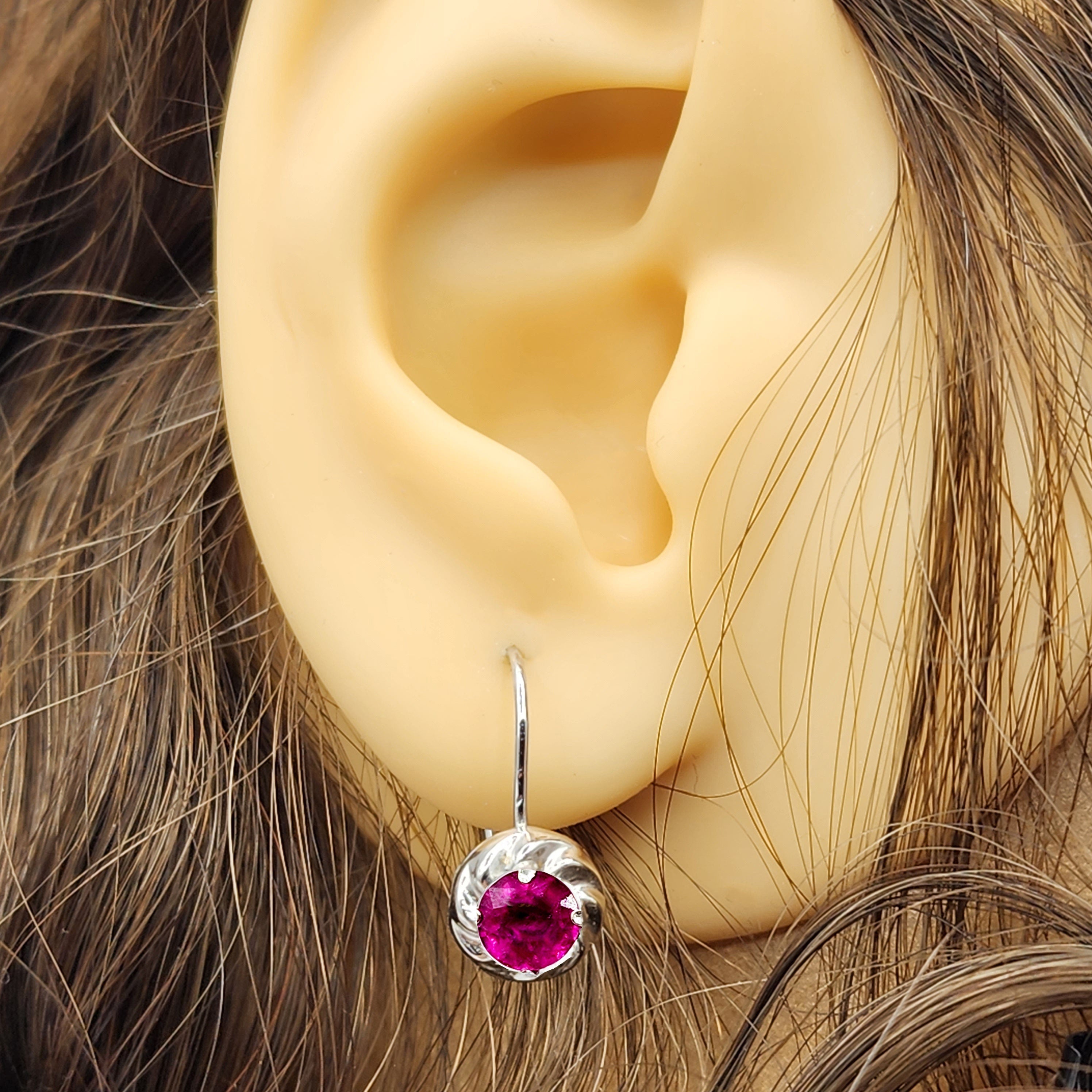 Gold Ruby Earrings, 14K White Gold Ruby 5x5mm Leverback Earrings, Gold Ruby Earrings, July Birthstone, Birthday Gift for her, Ruby Jewelry