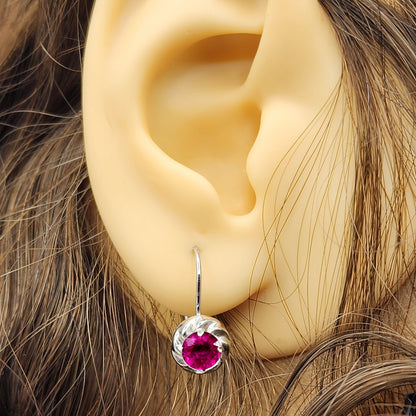 Gold Ruby Earrings, 14K White Gold Ruby 5x5mm Leverback Earrings, Gold Ruby Earrings, July Birthstone, Birthday Gift for her, Ruby Jewelry