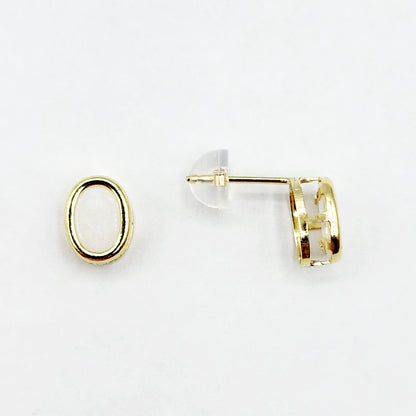 Gold Opal Bezel Stud Earrings, 14K Yellow Gold Genuine Opal 8x6mm Earrings, October Birthstone, White Fire Opal Gemstone Earrings For Women