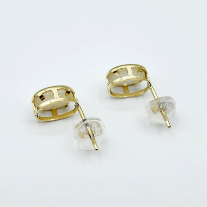 Gold Opal Bezel Stud Earrings, 14K Yellow Gold Genuine Opal 8x6mm Earrings, October Birthstone, White Fire Opal Gemstone Earrings For Women