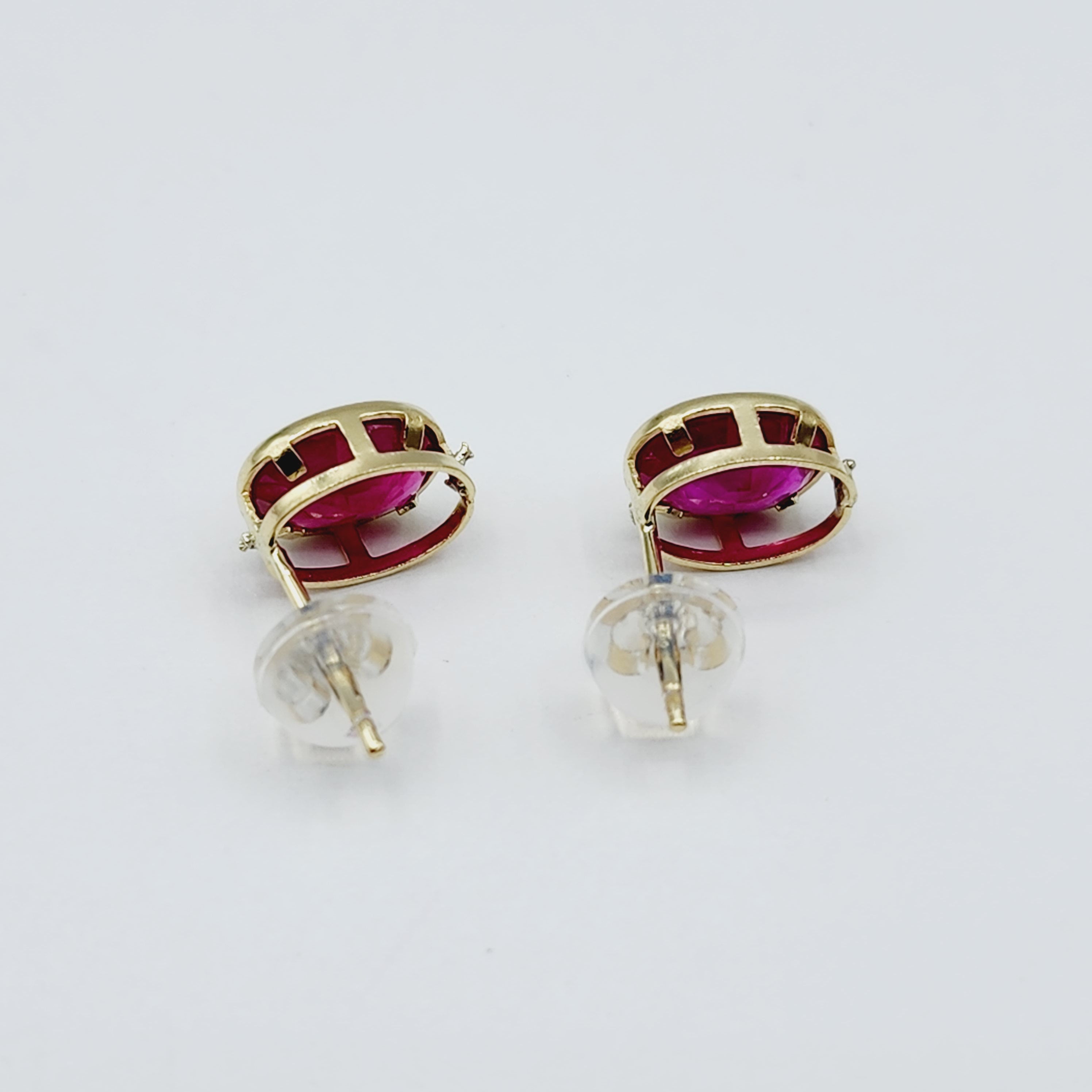 Gold Ruby Bezel Stud Earrings, 14K Yellow Gold Genuine Ruby 8x6mm Earrings, July Birthstone, Red Gemstone Earrings For Women