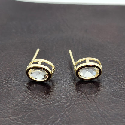 Gold White Topaz Bezel Earrings, 14K Yellow Gold Genuine White Topaz 8x6mm Earrings, Bezel Earrings For Women, Precious Stone Earrings