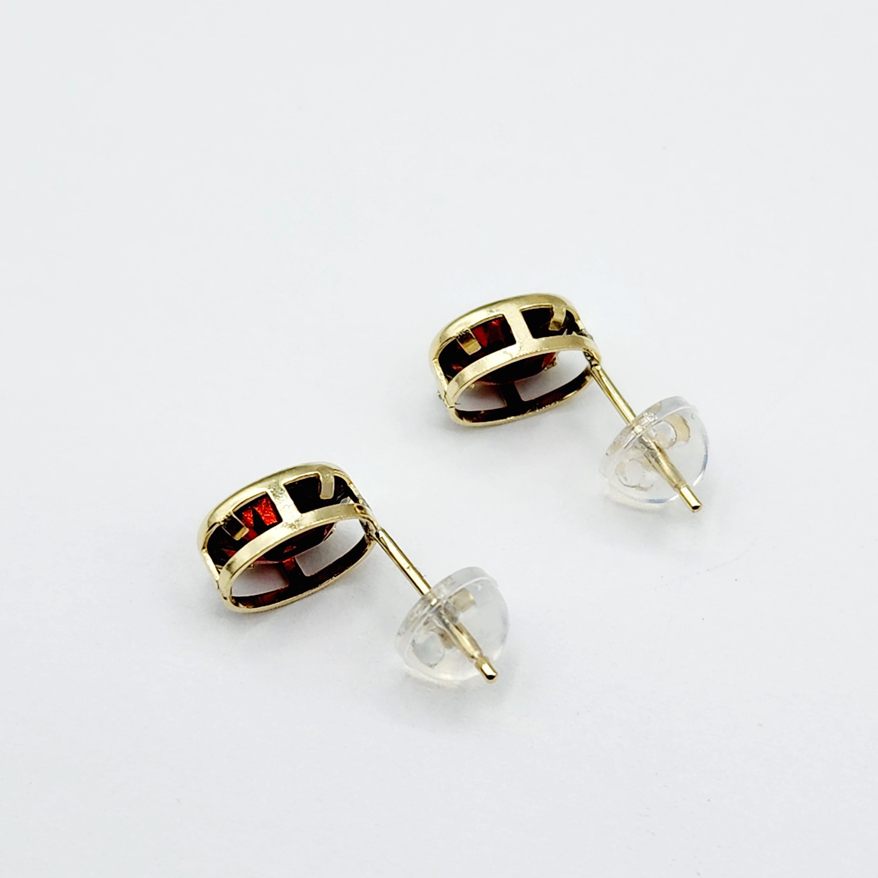 Gold Garnet Bezel Earrings, 14K Yellow Gold Genuine Red Garnet 8x6mm Earrings, Bezel Earrings For Women, January Birthstone Women's Earrings