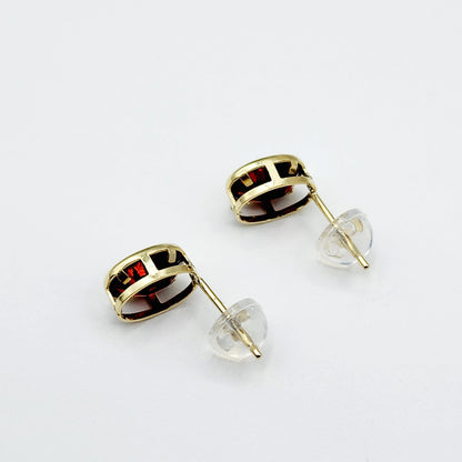 Gold Garnet Bezel Earrings, 14K Yellow Gold Genuine Red Garnet 8x6mm Earrings, Bezel Earrings For Women, January Birthstone Women's Earrings