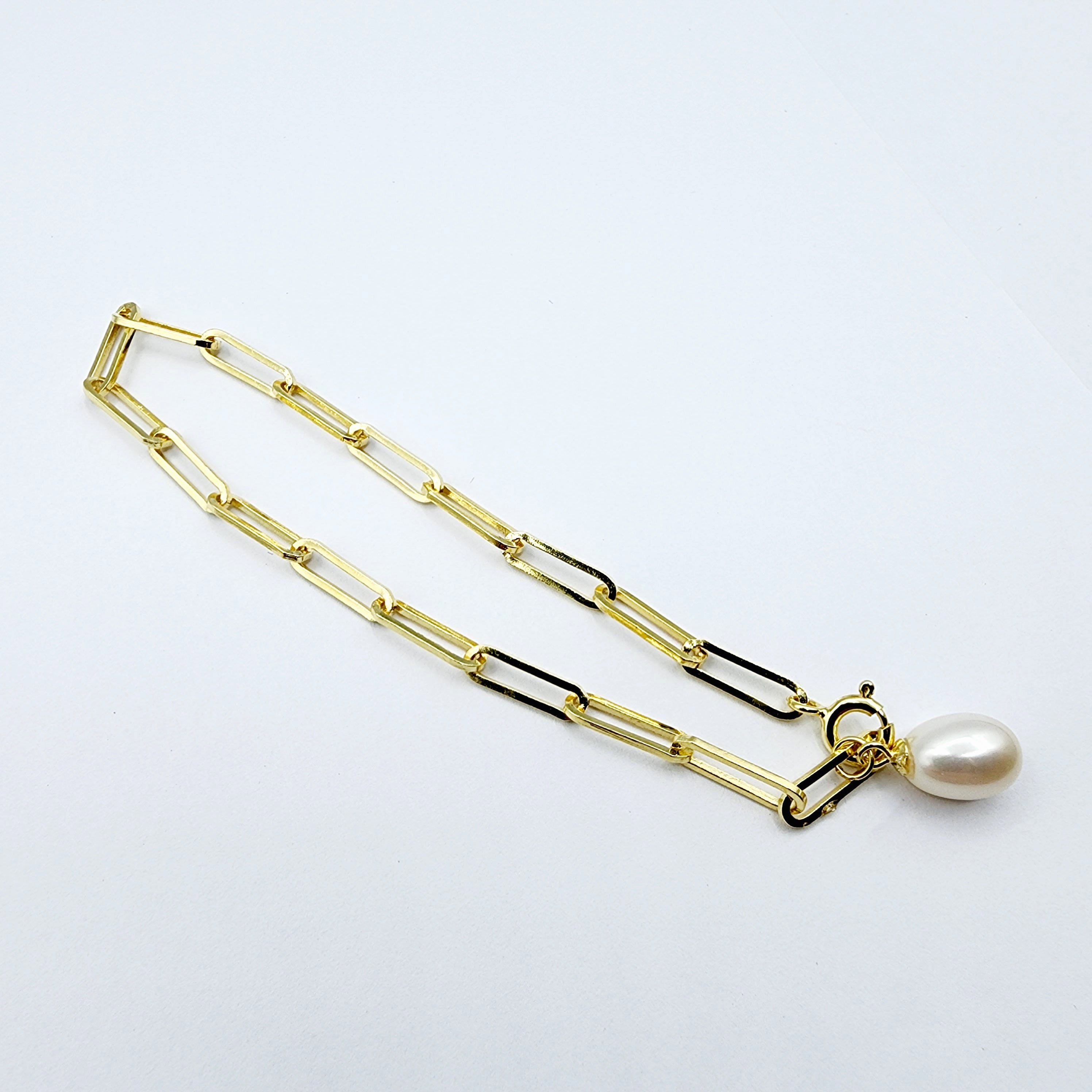 Sterling Silver with Genuine Freshwater Pearl, Paperclip Chain Bracelet For Women, Gift for her, Paperclip Chain Design, Fashionable Jewelry